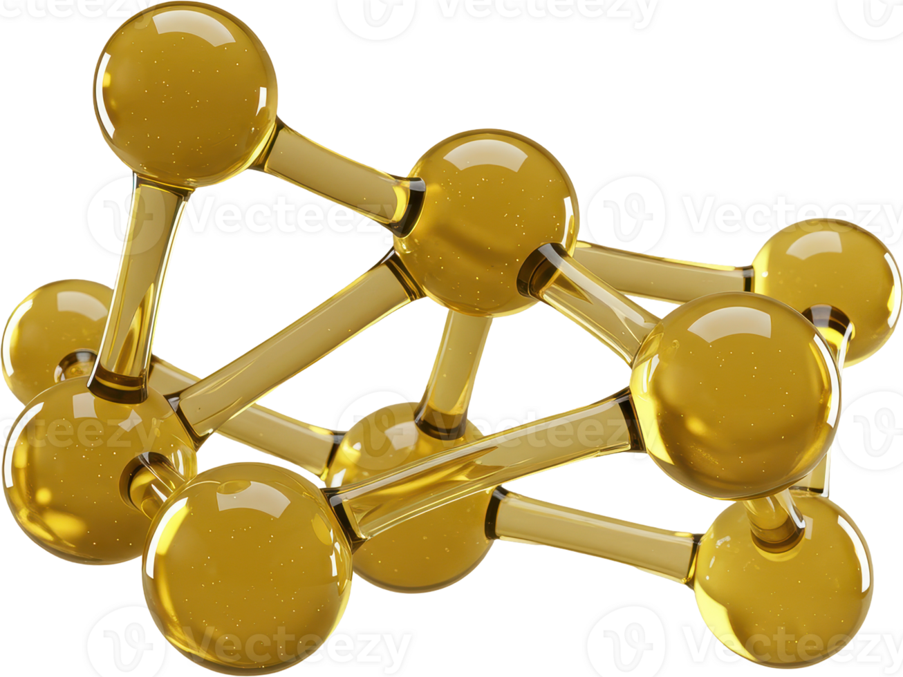 High glossy golden abstract molecular structure representing science and technology png