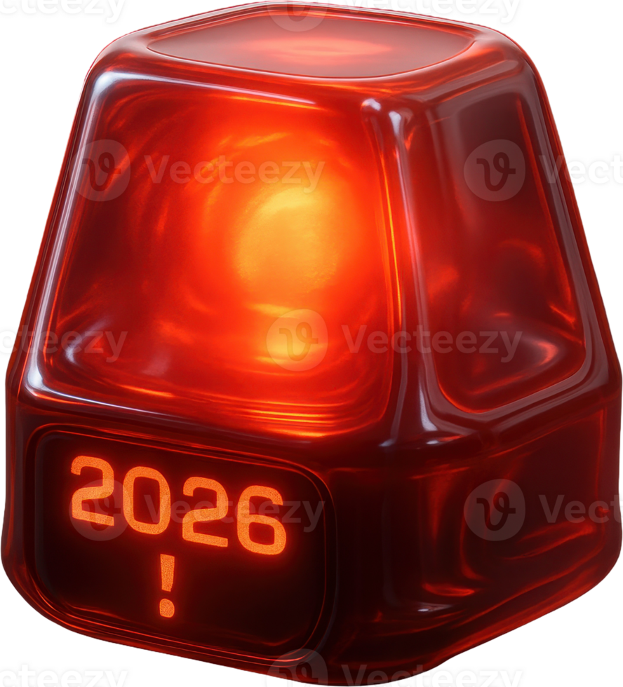 Conceptual red warning light with 2026 display for future alerts and emergencies png
