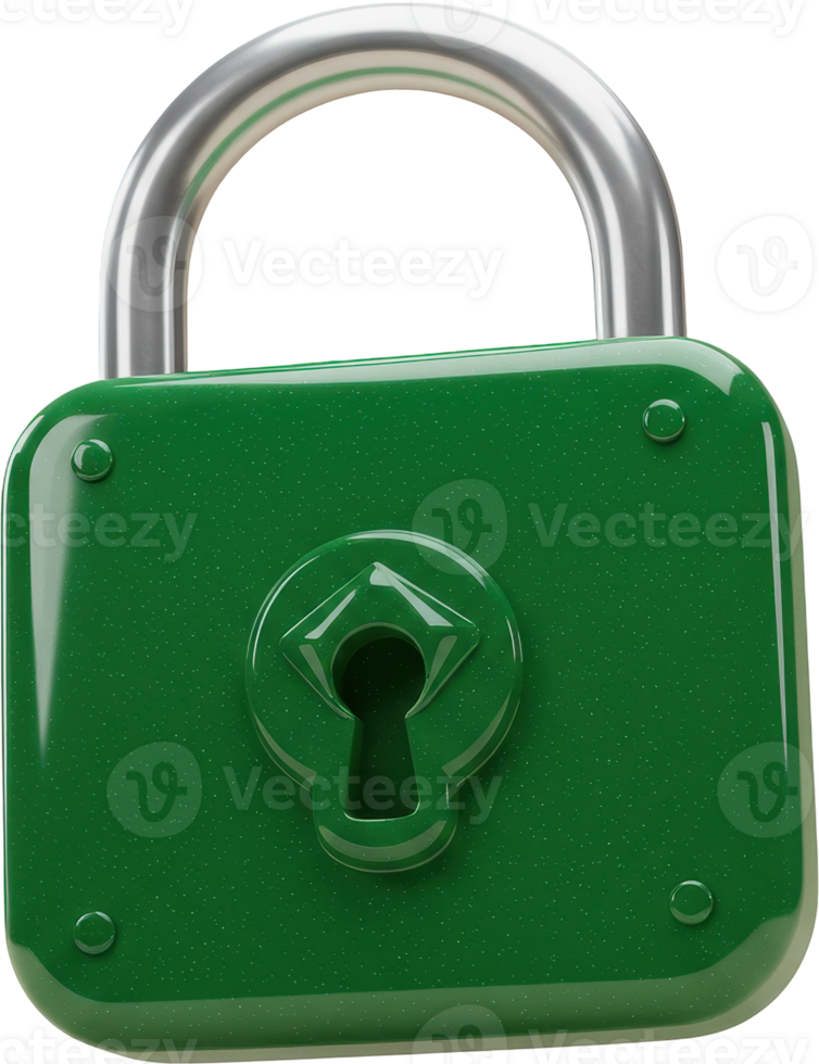 Vibrant green padlock icon for digital security, privacy, and safe access png