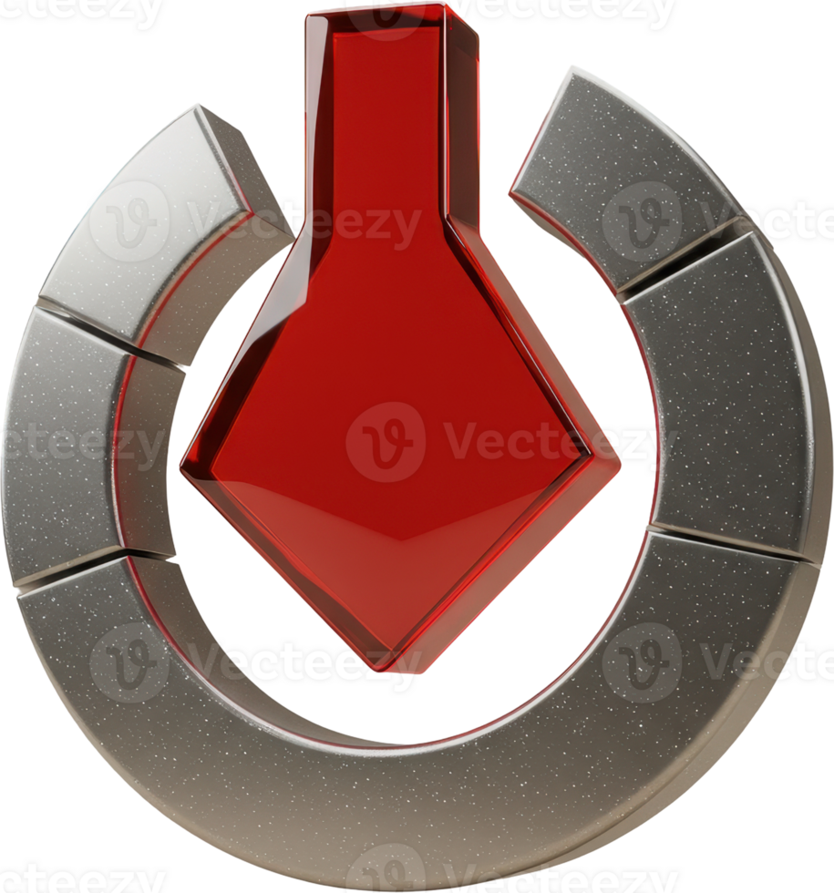 Glossy 3D metallic power symbol with red arrow for on off or download icon png