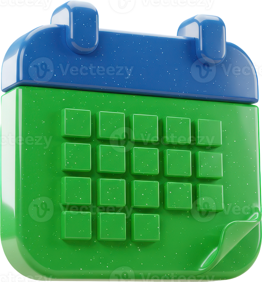 Vibrant blue and green 3D calendar icon for event planning and time management png