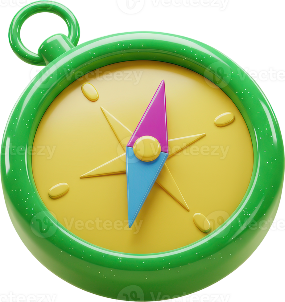 Vibrant 3D compass with green frame and yellow dial for travel and adventure png