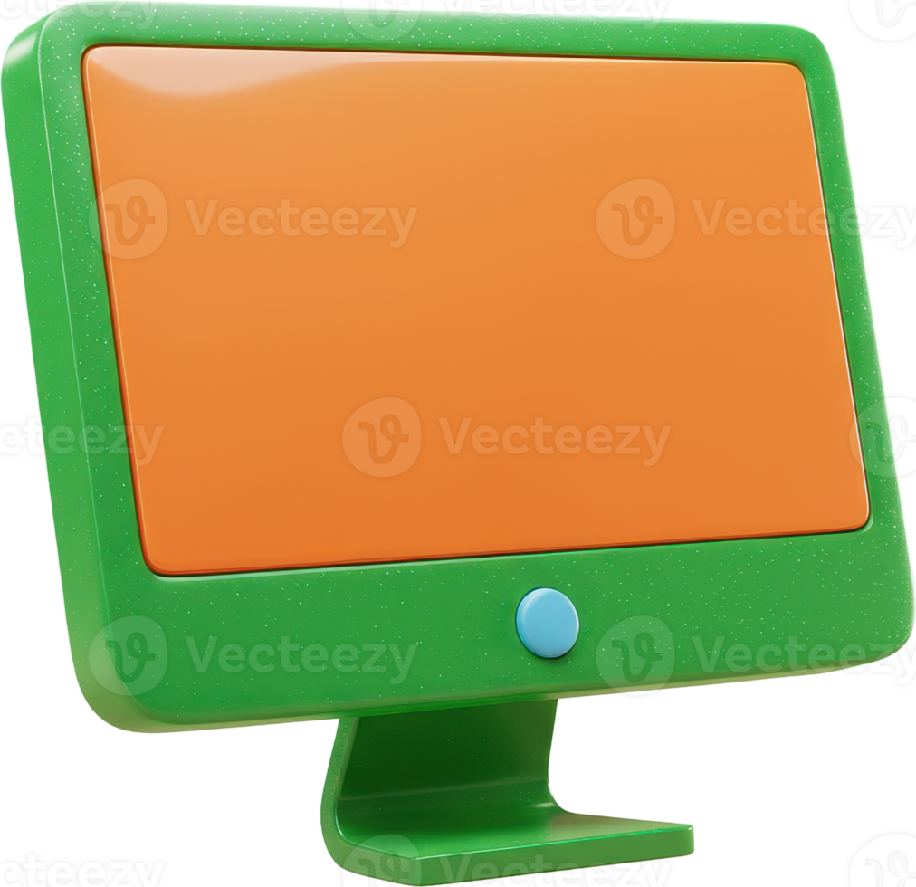 Vibrant green orange 3D computer monitor desktop screen display for technology png
