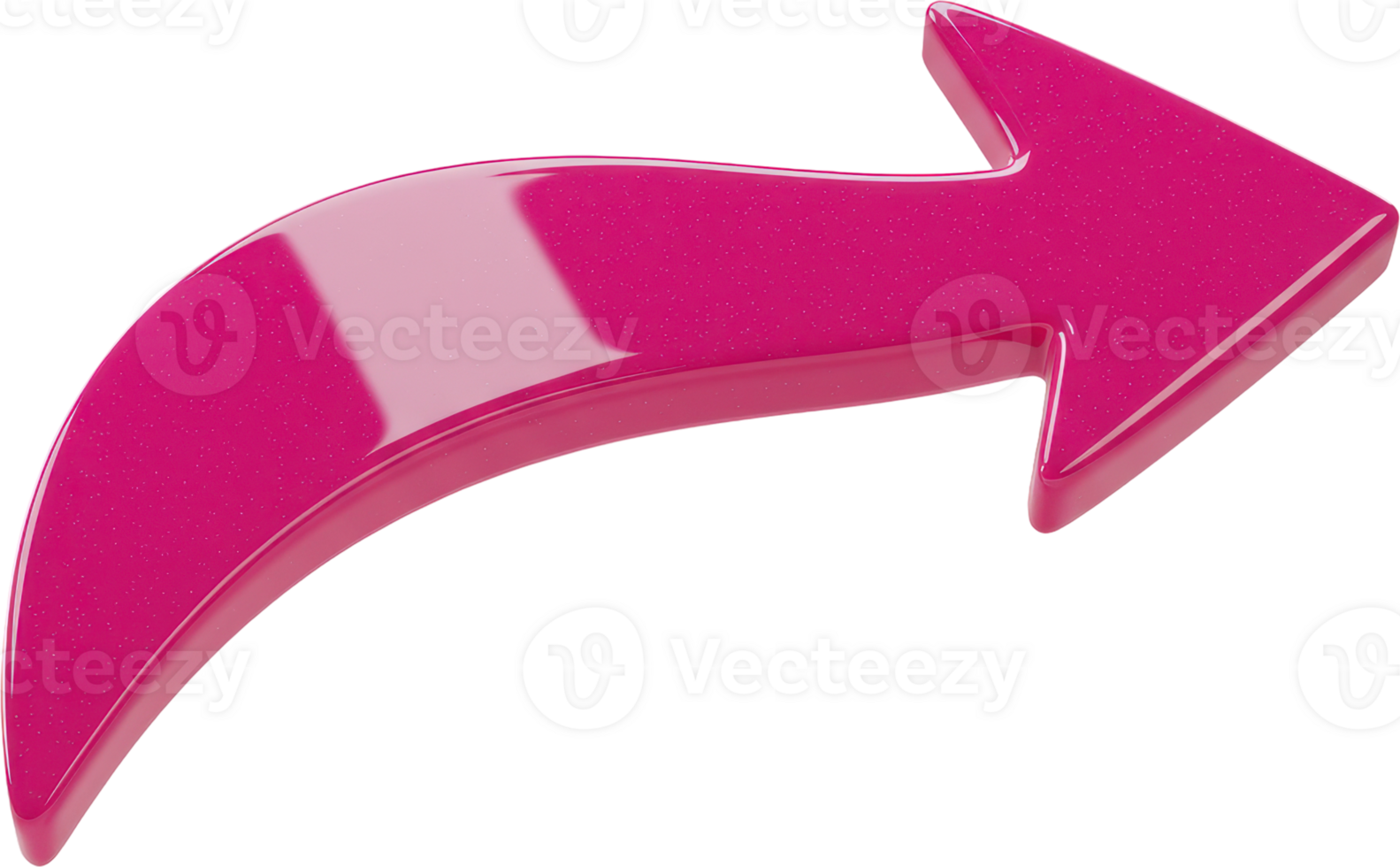 Glossy pink curved 3D arrow pointing right, dynamic directional symbol png