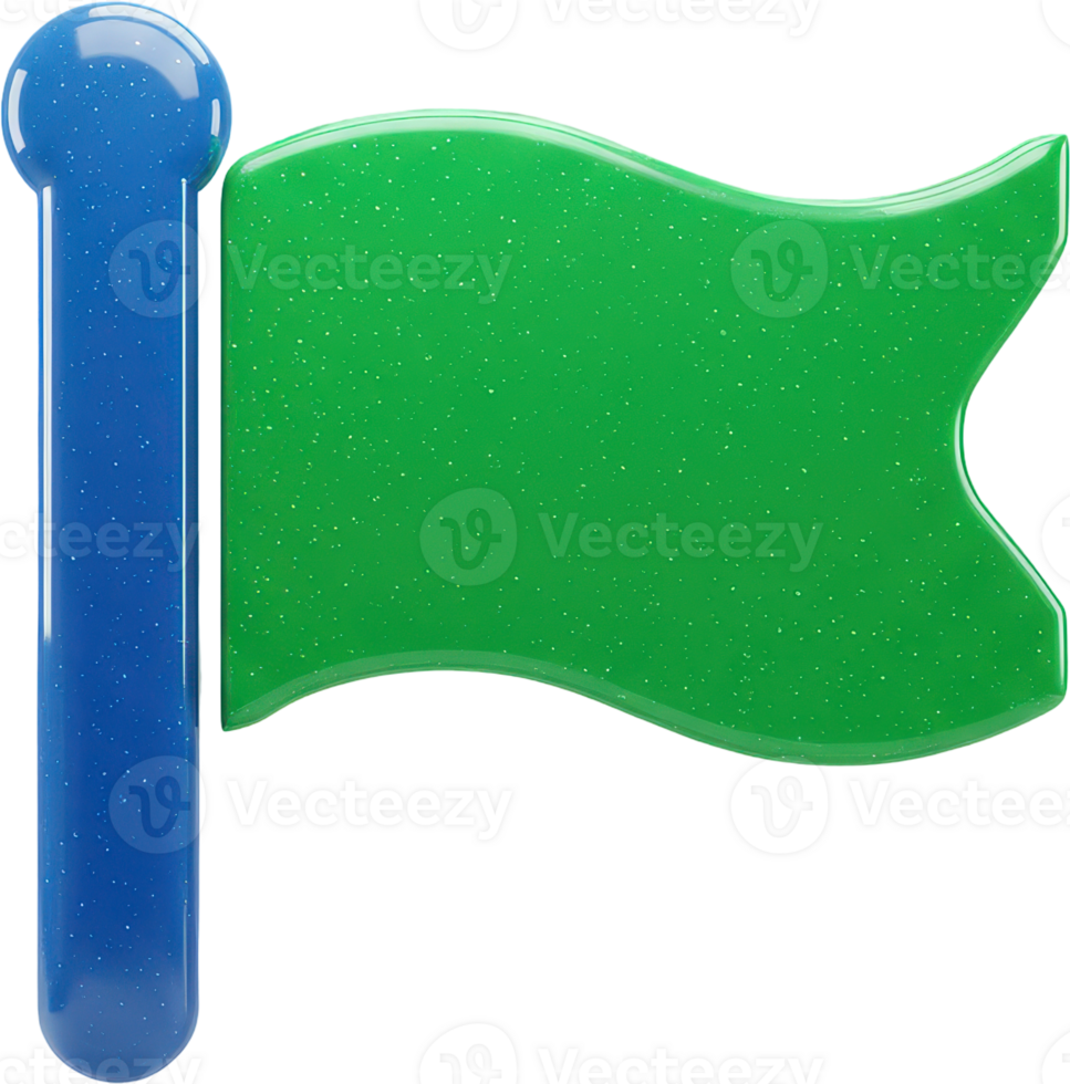 Vibrant green flag marker with blue pole for location and success visuals png