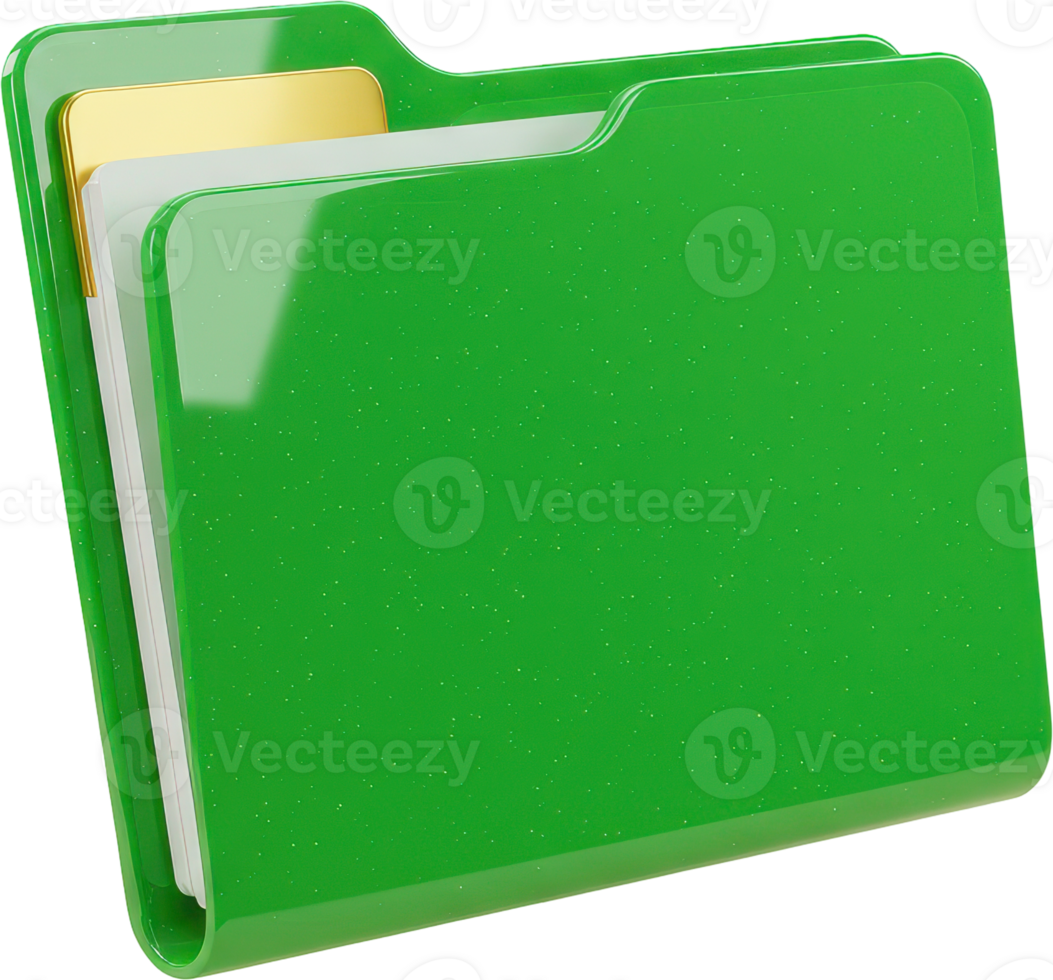 Vibrant green glossy 3D file folder for digital document storage and organization png