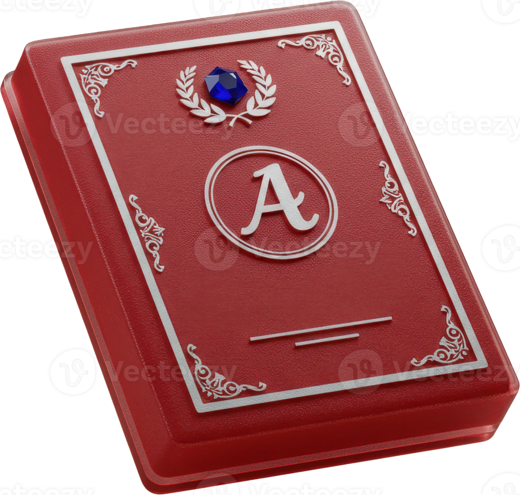 Premium red award case with ornate silver design and prominent letter a png