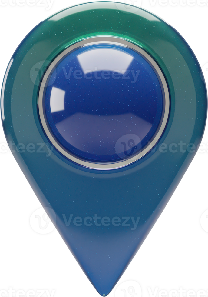 Futuristic 3D map pointer with shiny blue and green gradient for navigation apps png