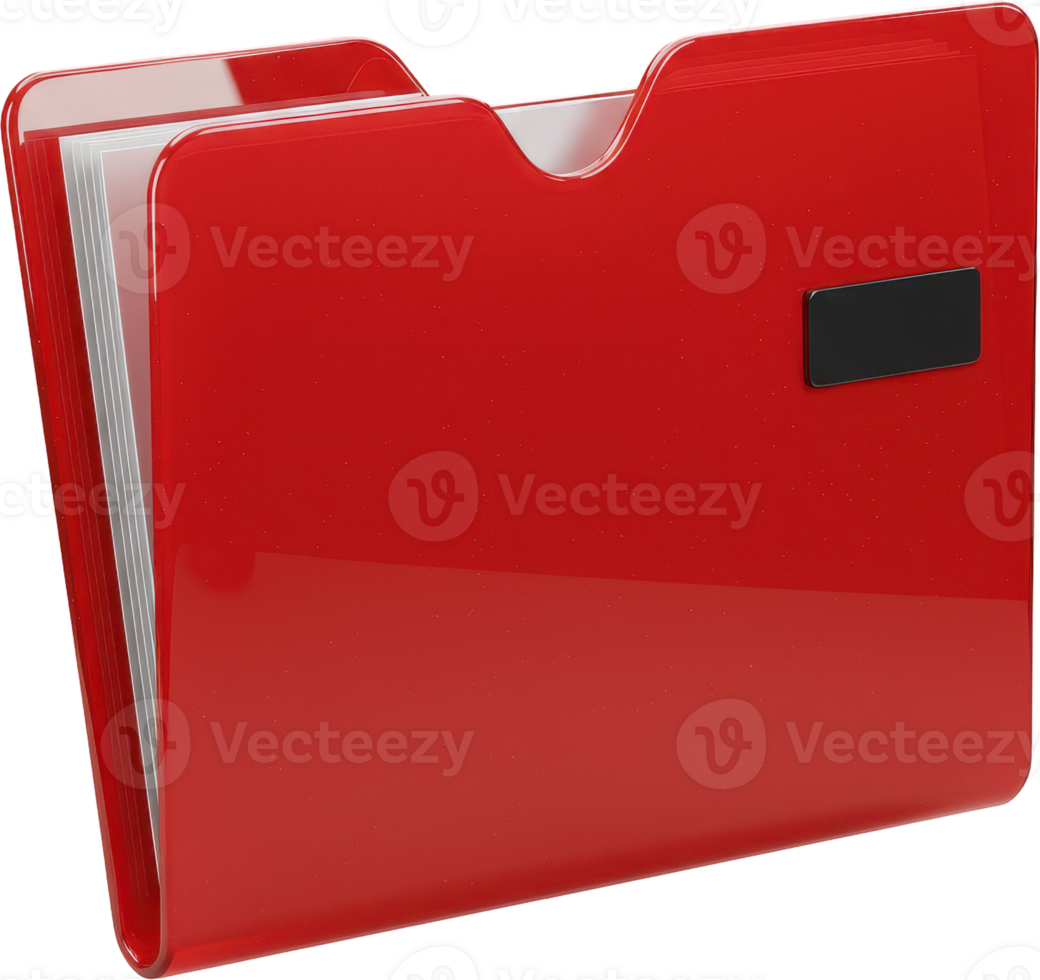 Glossy red plastic expanding file folder for office and home document storage png