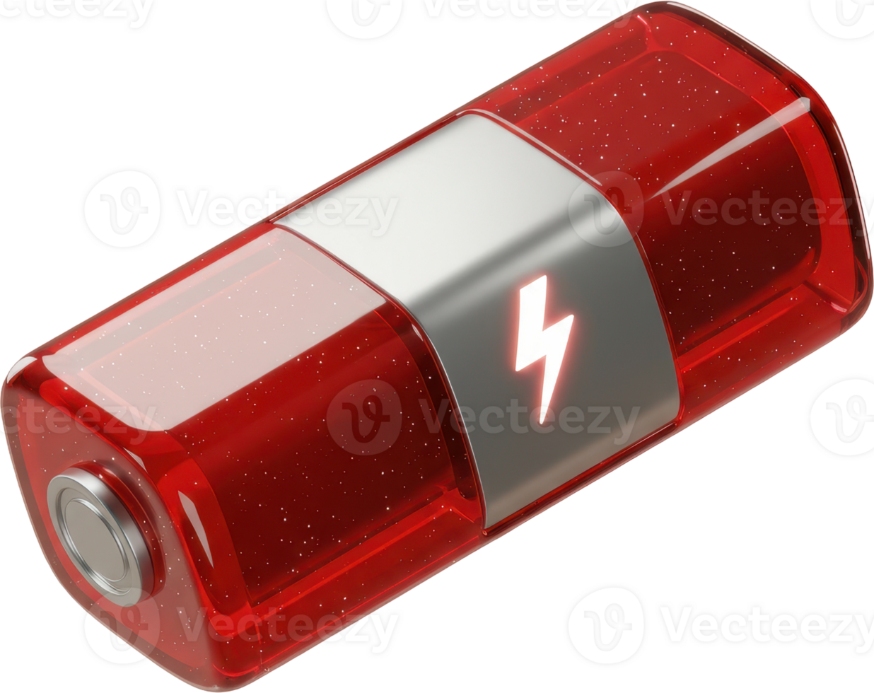 Vibrant red power cell with glowing lightning bolt symbol for energy and technology png
