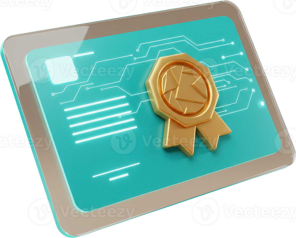Digital certificate with golden seal of approval for online security and quality png