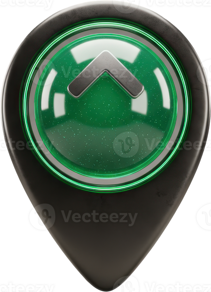 Futuristic 3D navigation pin with up arrow icon for location and direction png