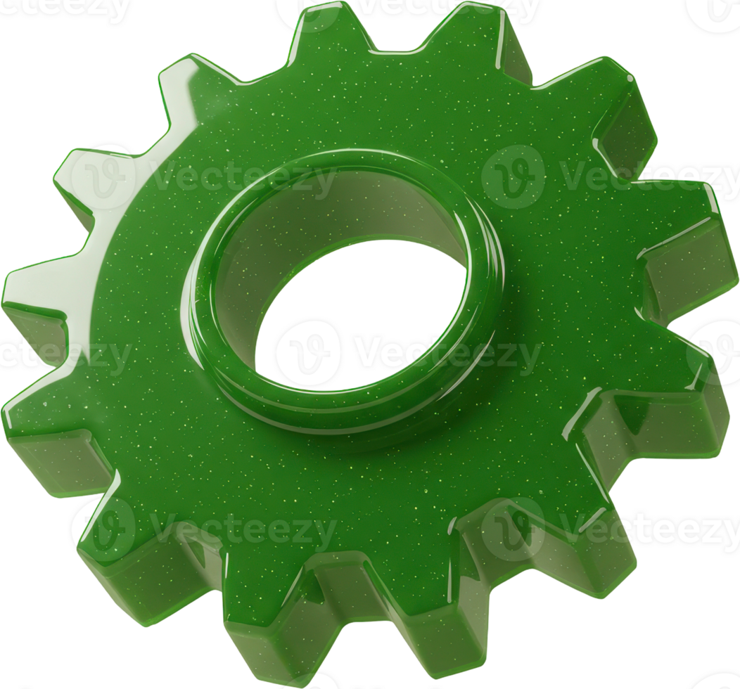 Vibrant green glossy 3D gear icon for settings, technology, and innovation concepts png