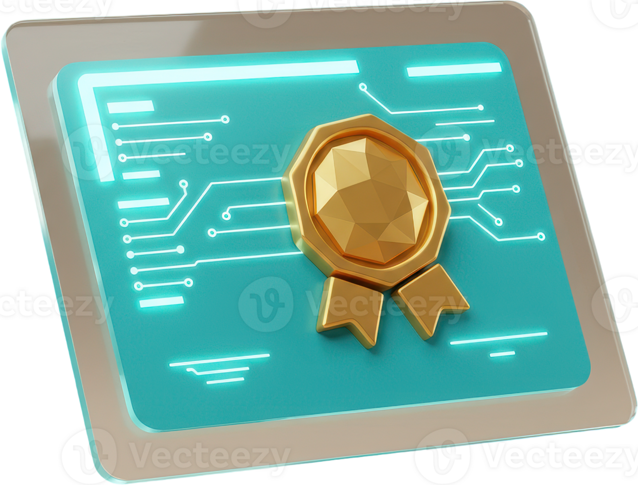 Secure digital certificate displayed on a futuristic glowing technology screen png
