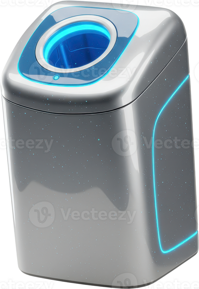 High tech smart waste disposal unit with glowing blue lights and modern design png
