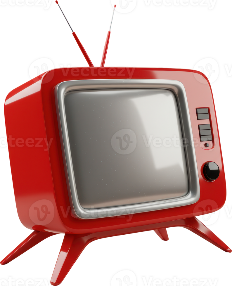 Glossy red retro television with antennas, a classic futuristic media device. png