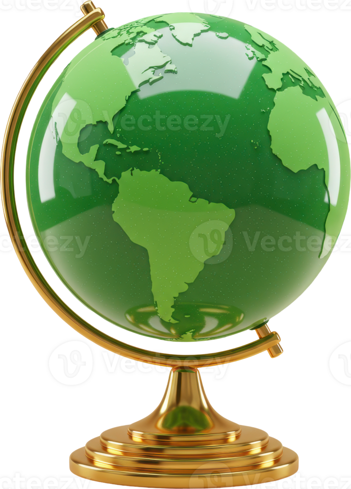 Lustrous green world globe on a golden stand, perfect for environmental and global themes png