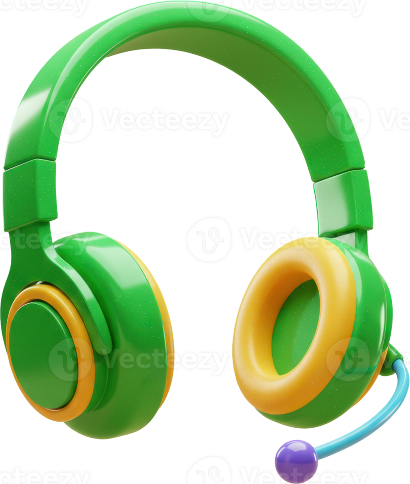 Glossy green headset with yellow accents and microphone for gaming and calls png