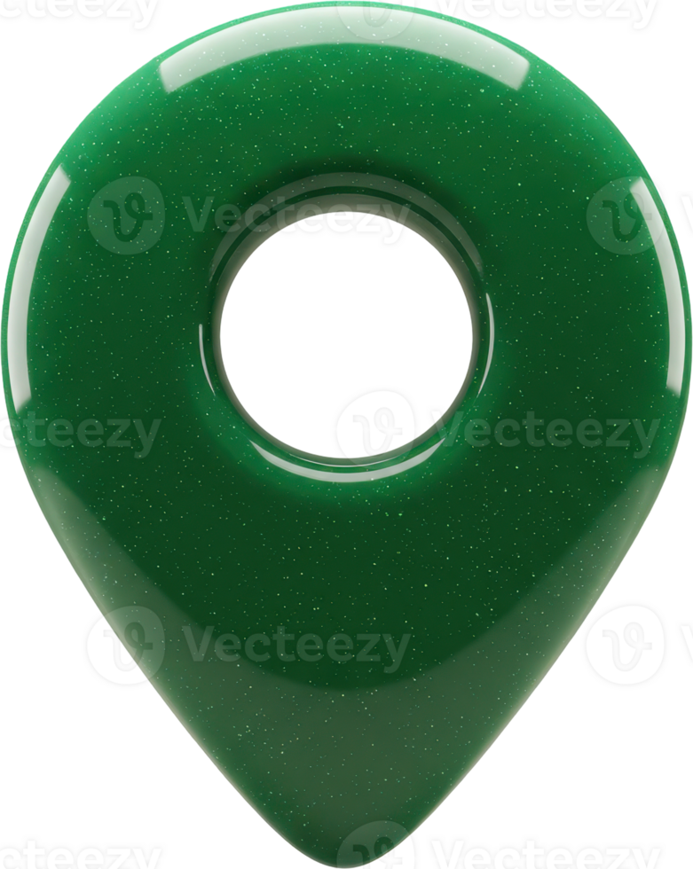 Vibrant green glossy 3D location pin icon for digital maps and navigation apps png