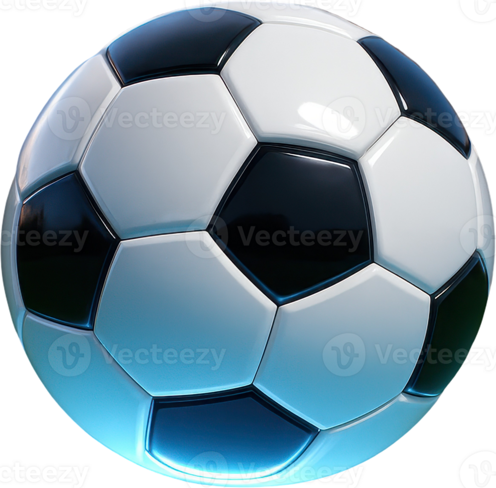 Glossy black and white soccer ball with modern design, perfect for sports graphics png