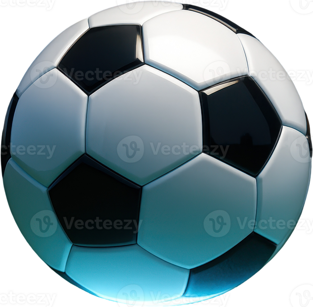 Sleek black and white soccer ball with a glossy, high tech appearance. png