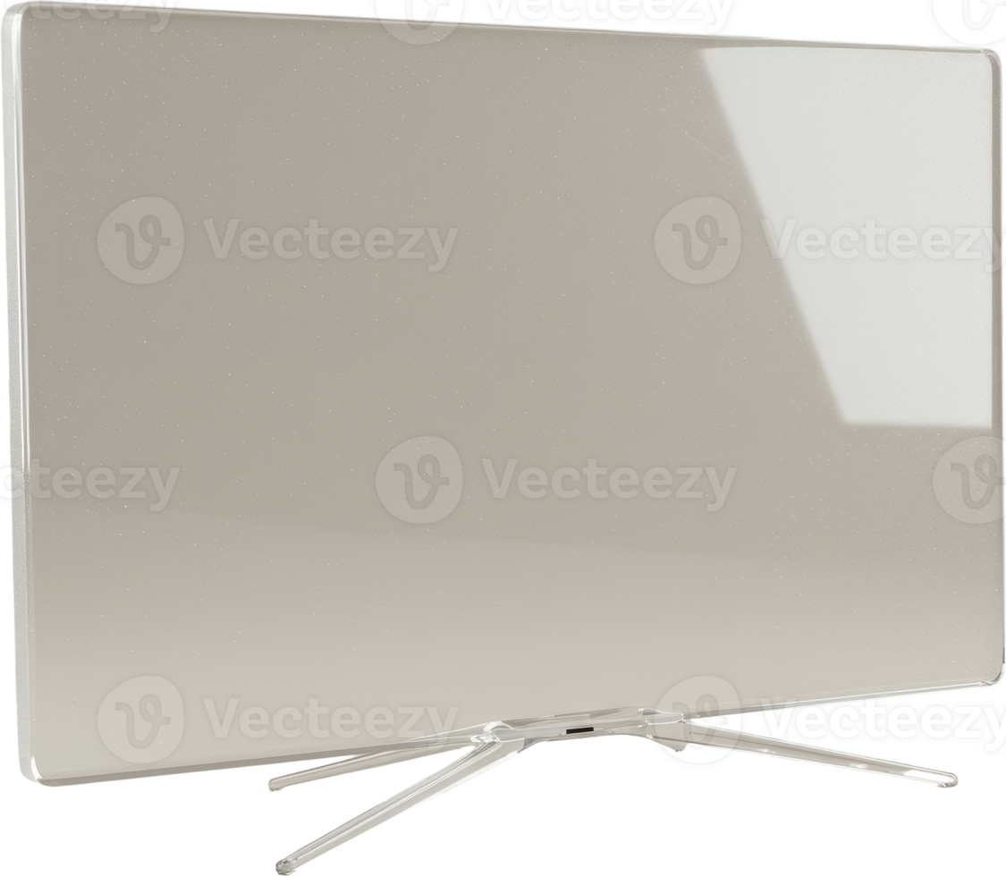 Sleek minimalist smart television with glossy translucent screen and modern stand png