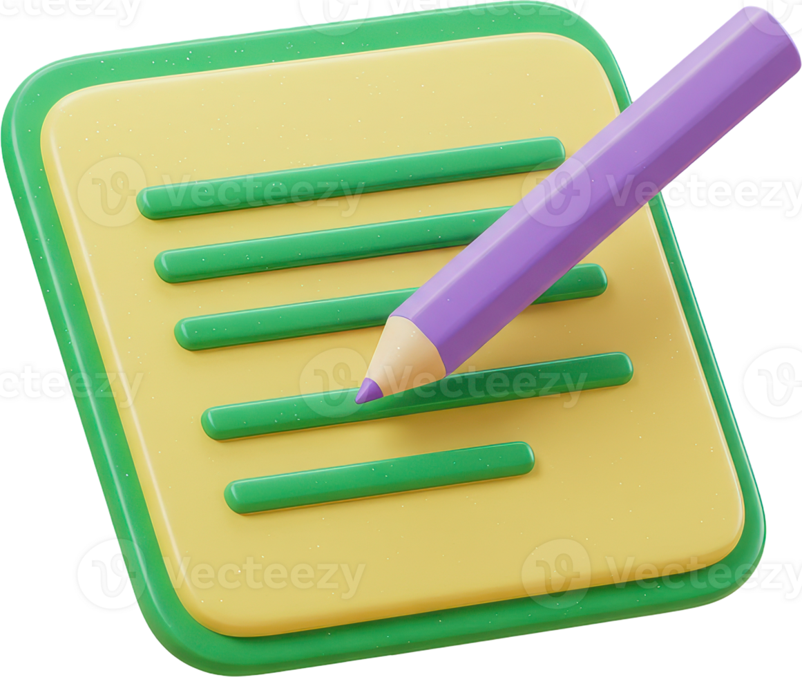 Stylized 3D notepad with purple pencil for taking notes and organizing information png