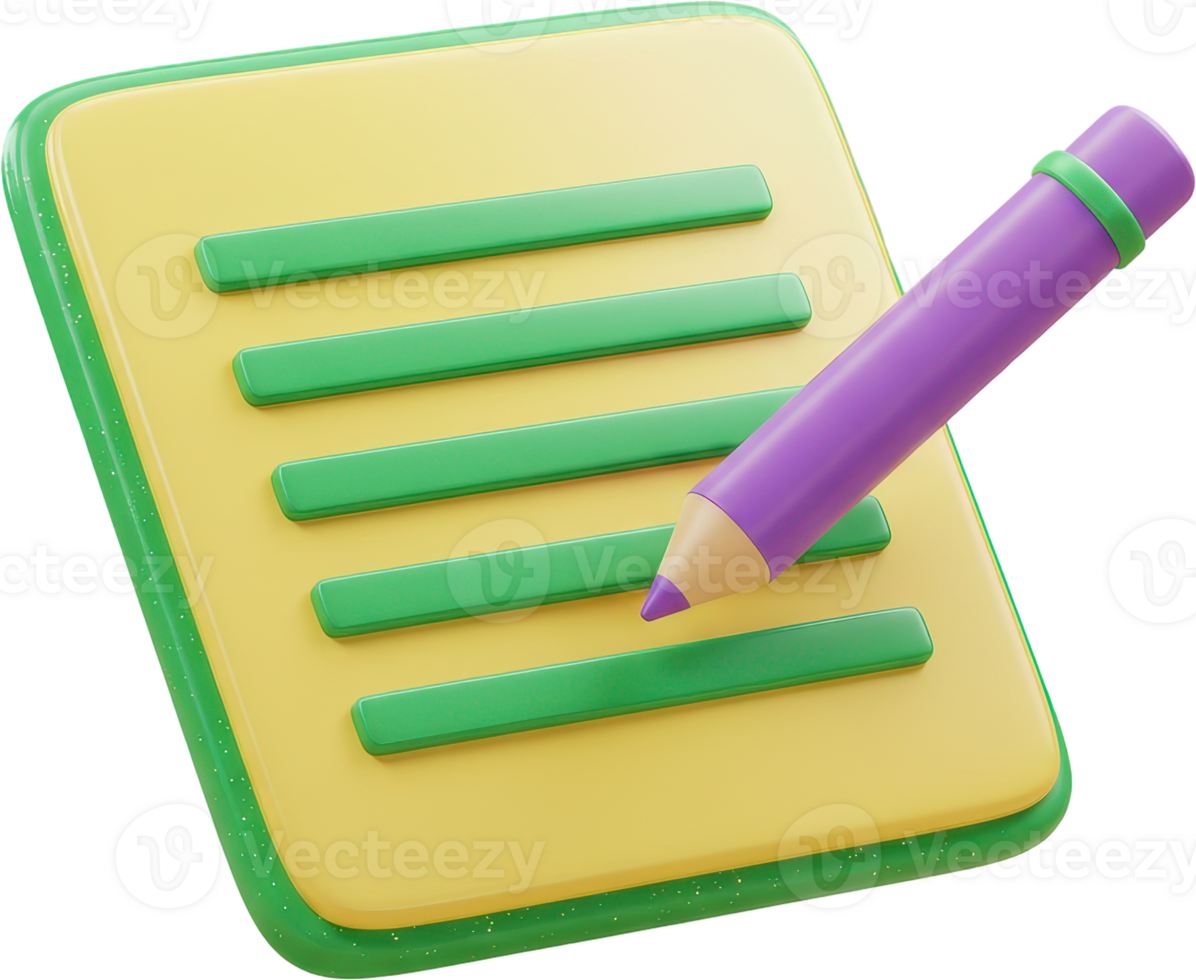 Vibrant 3D notepad and pencil icon for notes, education, and creative ideas png