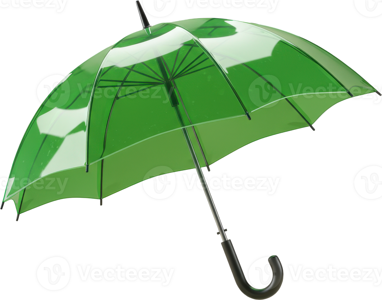 Bright green transparent umbrella, open and ready for rain protection. png