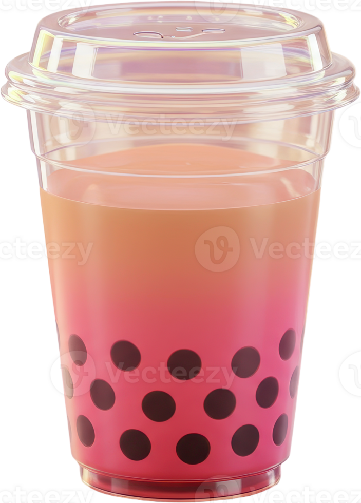 Bubble tea drink in clear plastic cup with shiny lid and tapioca pearls png