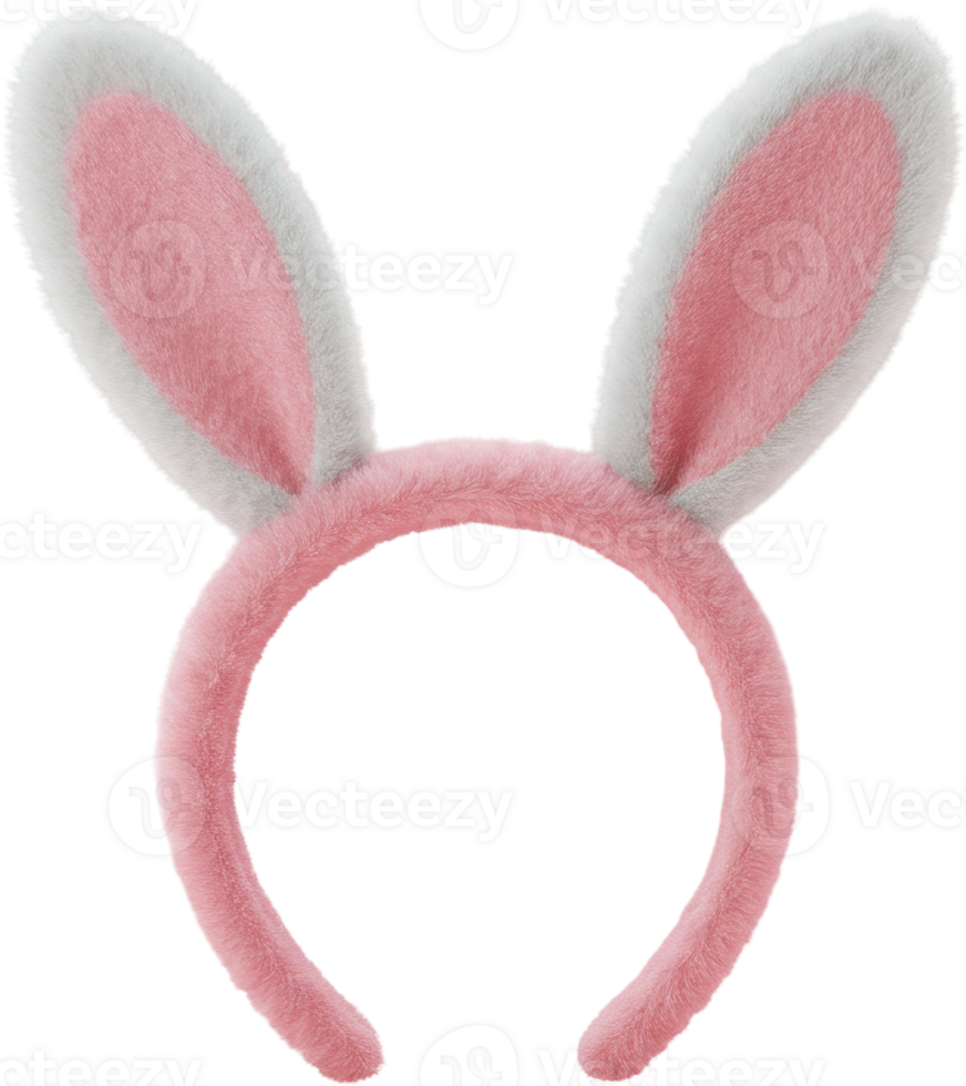 Fluffy pink and white bunny ears headband for easter or costume parties png
