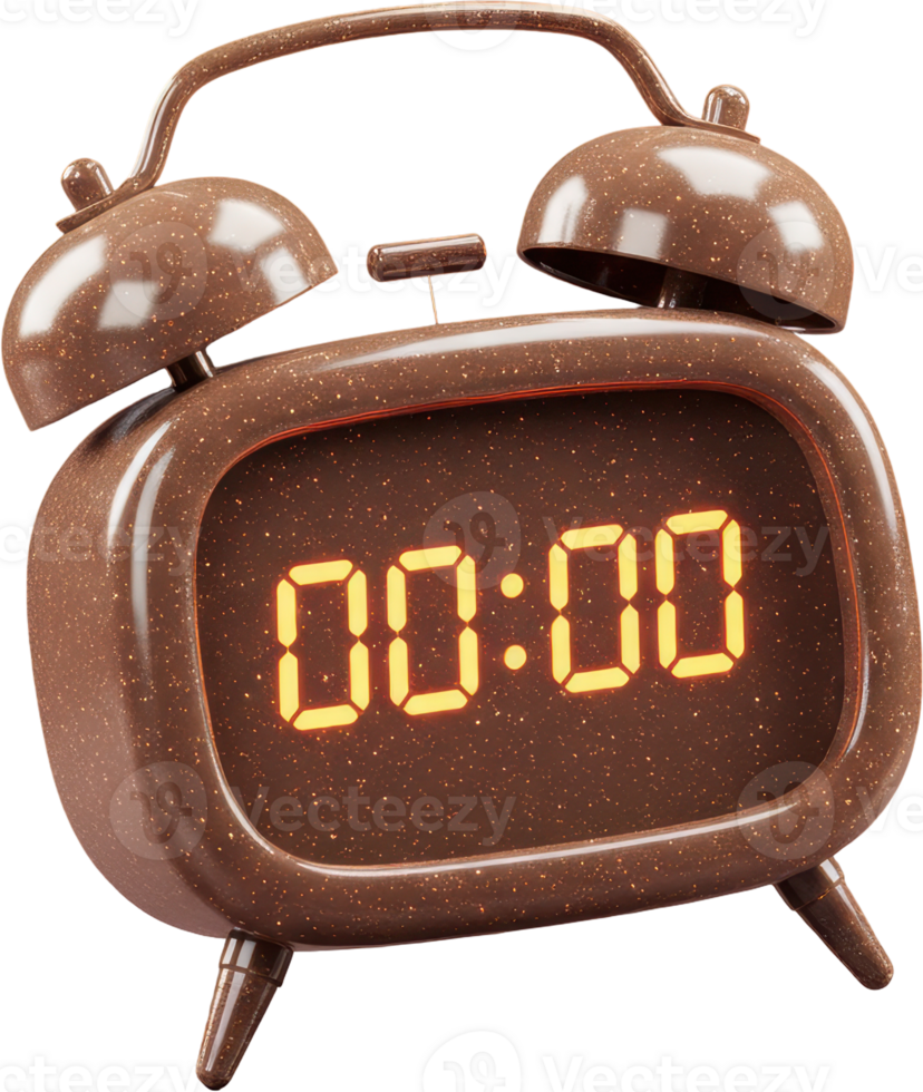 Contemporary brown digital alarm clock with glowing orange time display png