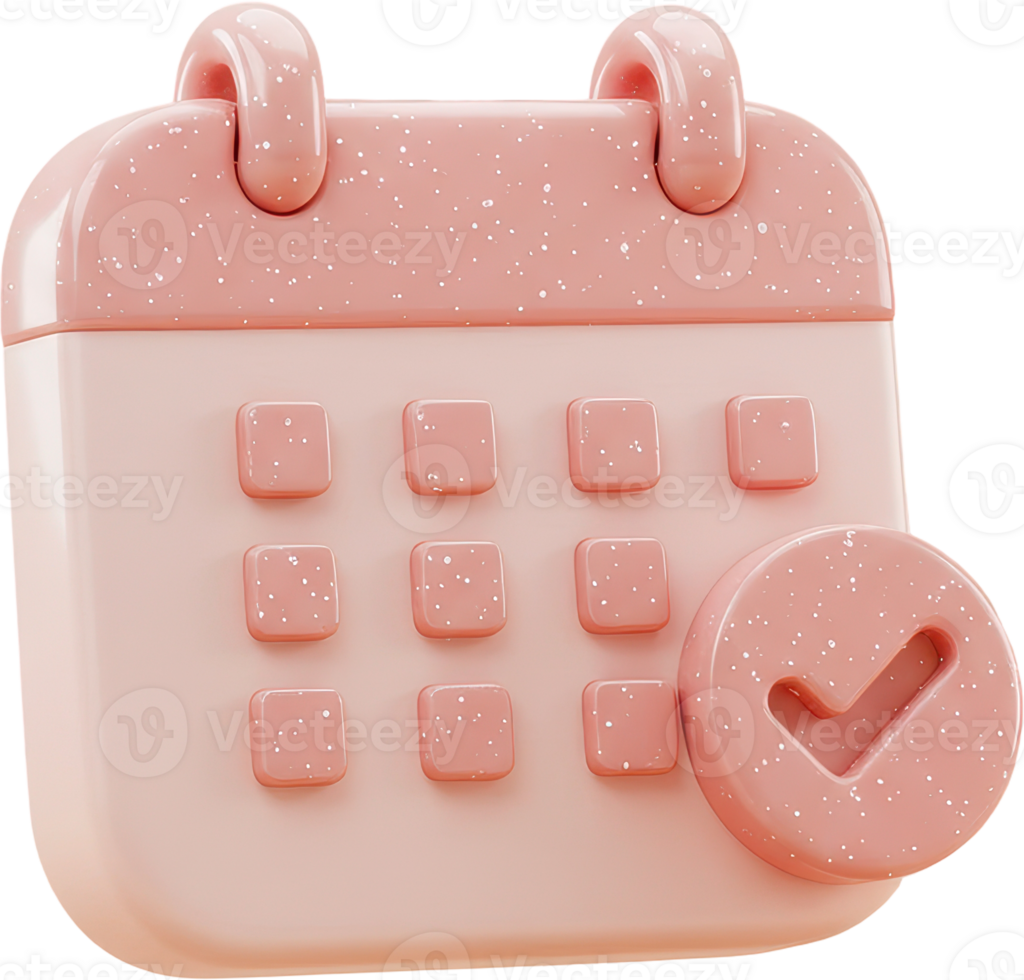 Cute pink 3D calendar icon with checkmark for event planning and schedule confirmation png