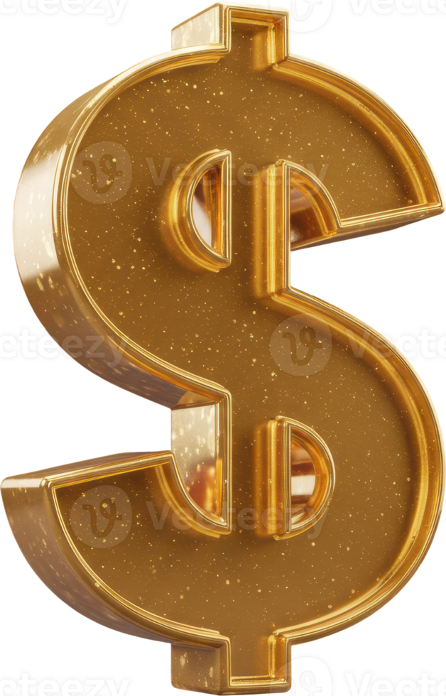 3D golden dollar sign representing money, investment, and financial success png