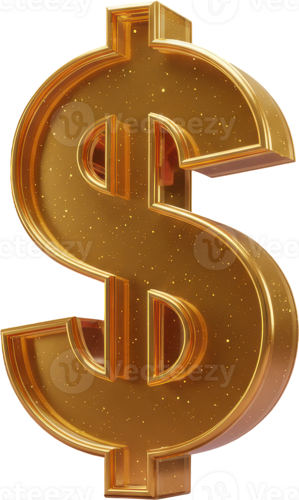 Shimmering golden dollar sign symbol for money, wealth, and financial success png