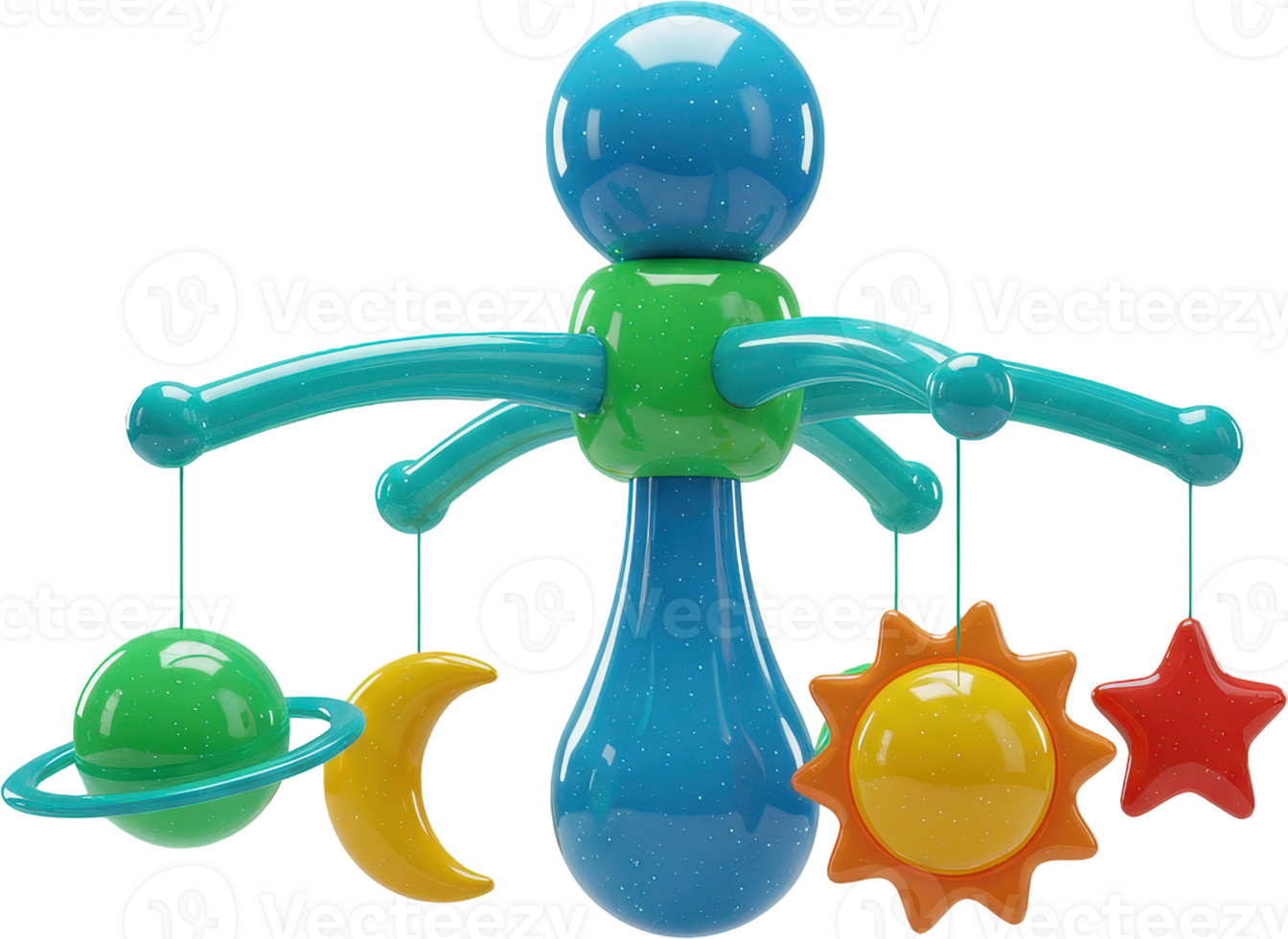 Colorful 3D baby mobile with planet moon sun star ornaments for nursery decor png