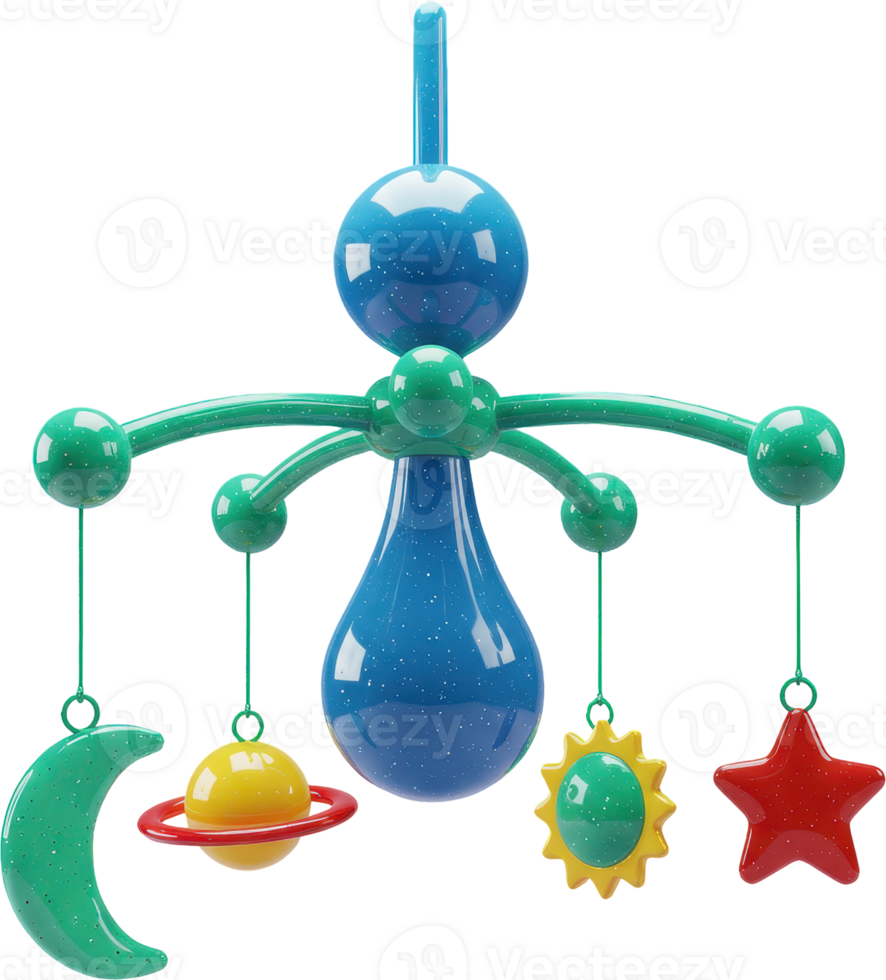 Vibrant baby mobile with moon star sun and planet for nursery decor png