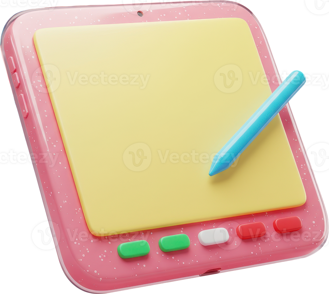 Colorful 3D tablet with stylus for digital drawing and creative learning png