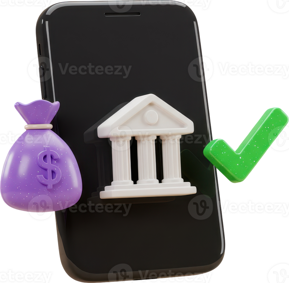 Secure online financial transactions on a smartphone with bank and money symbols png
