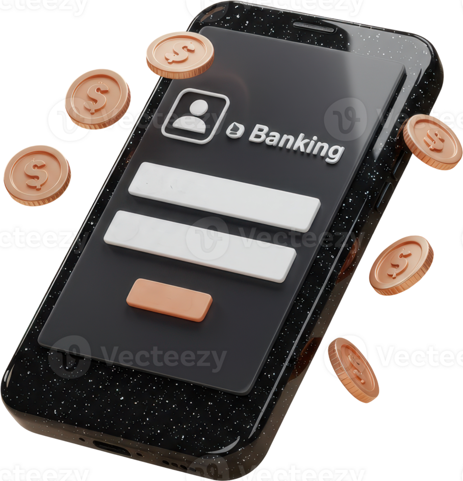 Digital banking on smartphone with dollar coins, secure mobile finance concept png