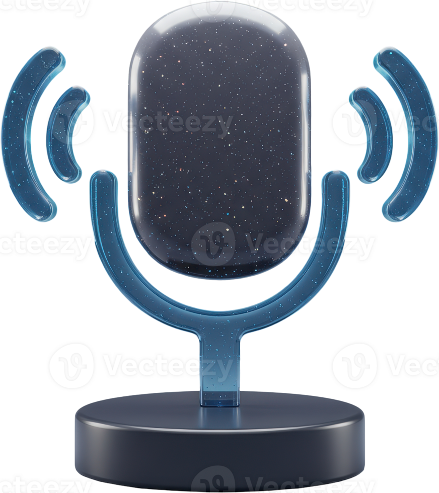 Modern 3D microphone icon with glowing sound waves for digital communication png