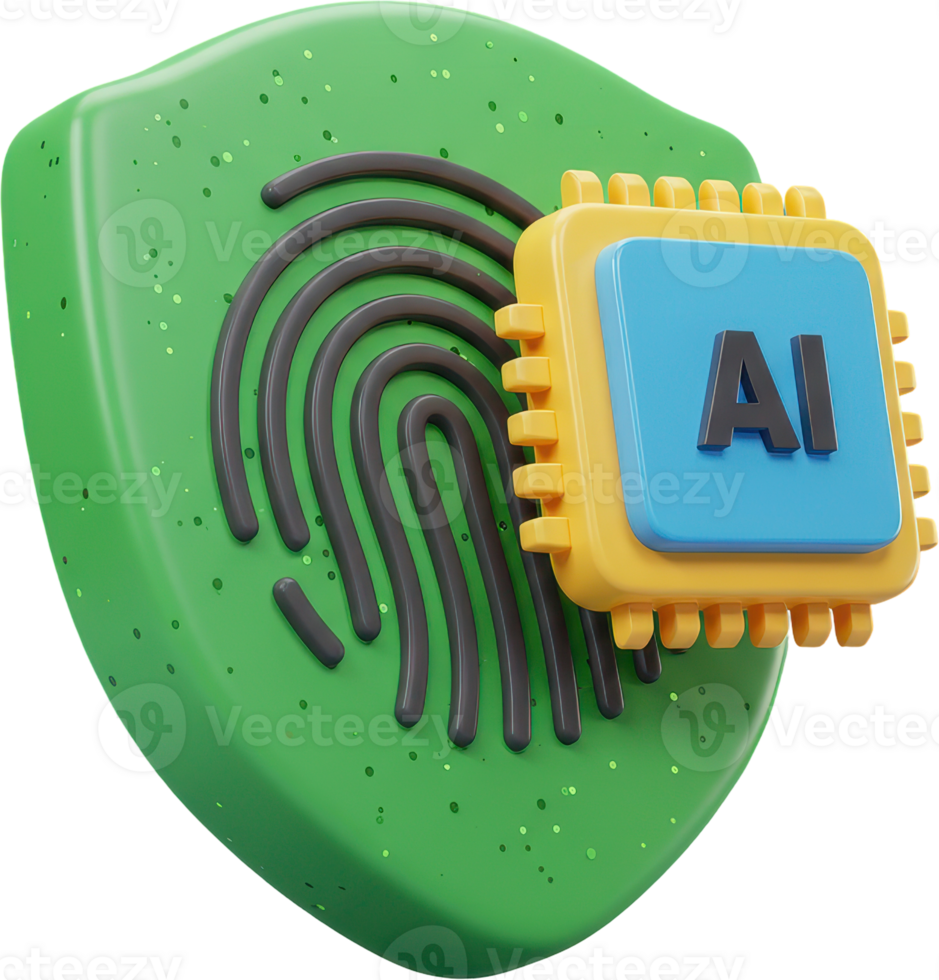 Artificial intelligence security shield with biometric fingerprint and processor chip png
