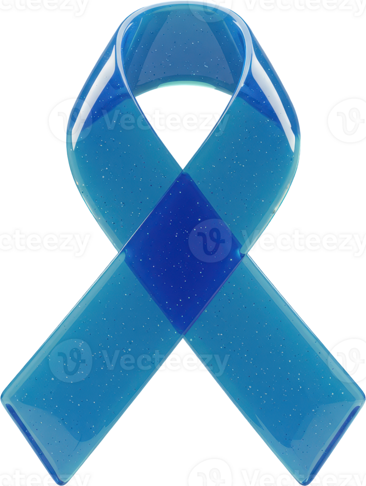 Vibrant blue awareness ribbon with glossy, glittery, translucent texture png