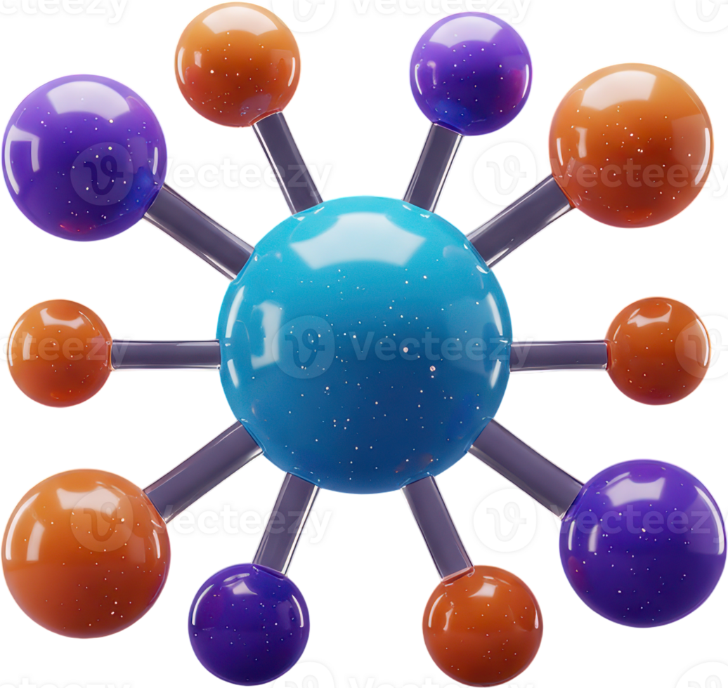 Futuristic 3D network node with interconnected spheres and technology concept png