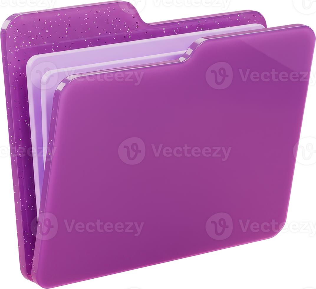 Vibrant purple 3D folder with papers for digital file organization png
