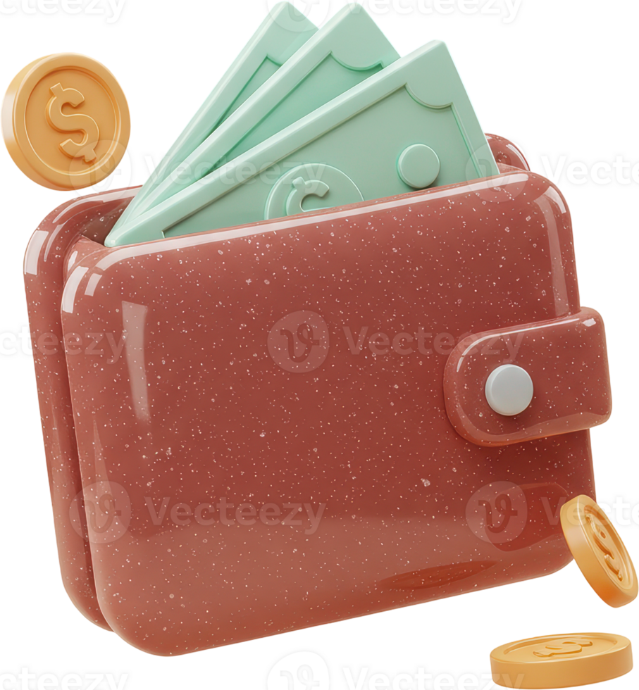 Wallet overflowing with banknotes and gold coins, concept of prosperity and savings png