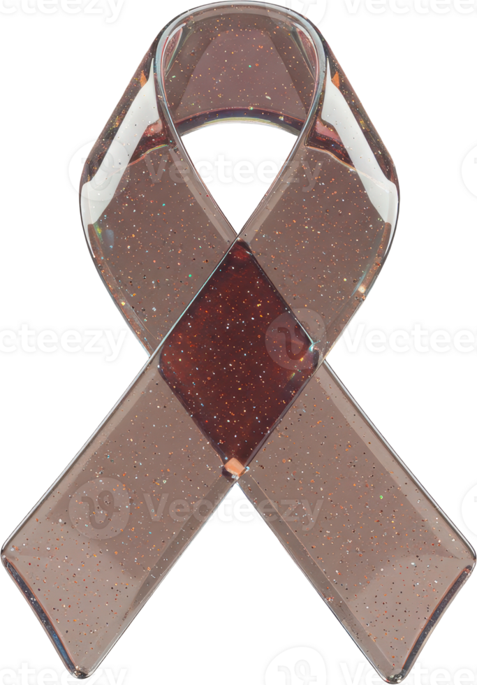 Sparkling translucent brown awareness ribbon for charity and support campaigns png