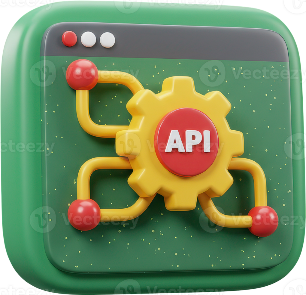 Modern 3D API integration and data flow icon in browser interface png