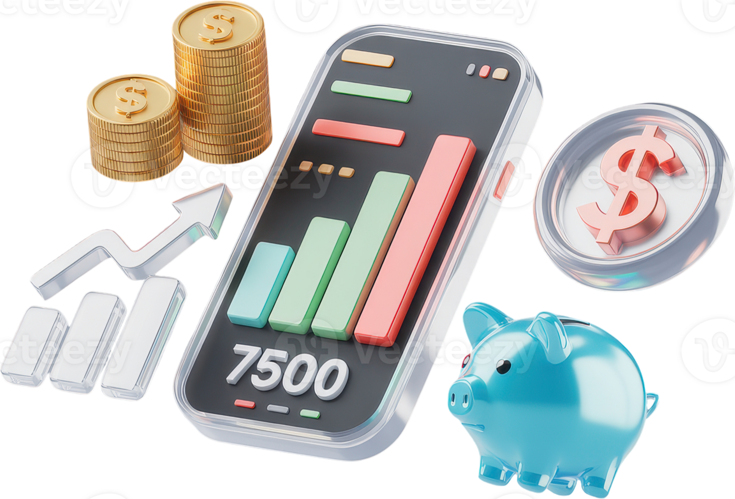 Mobile finance dashboard with investment growth and savings png