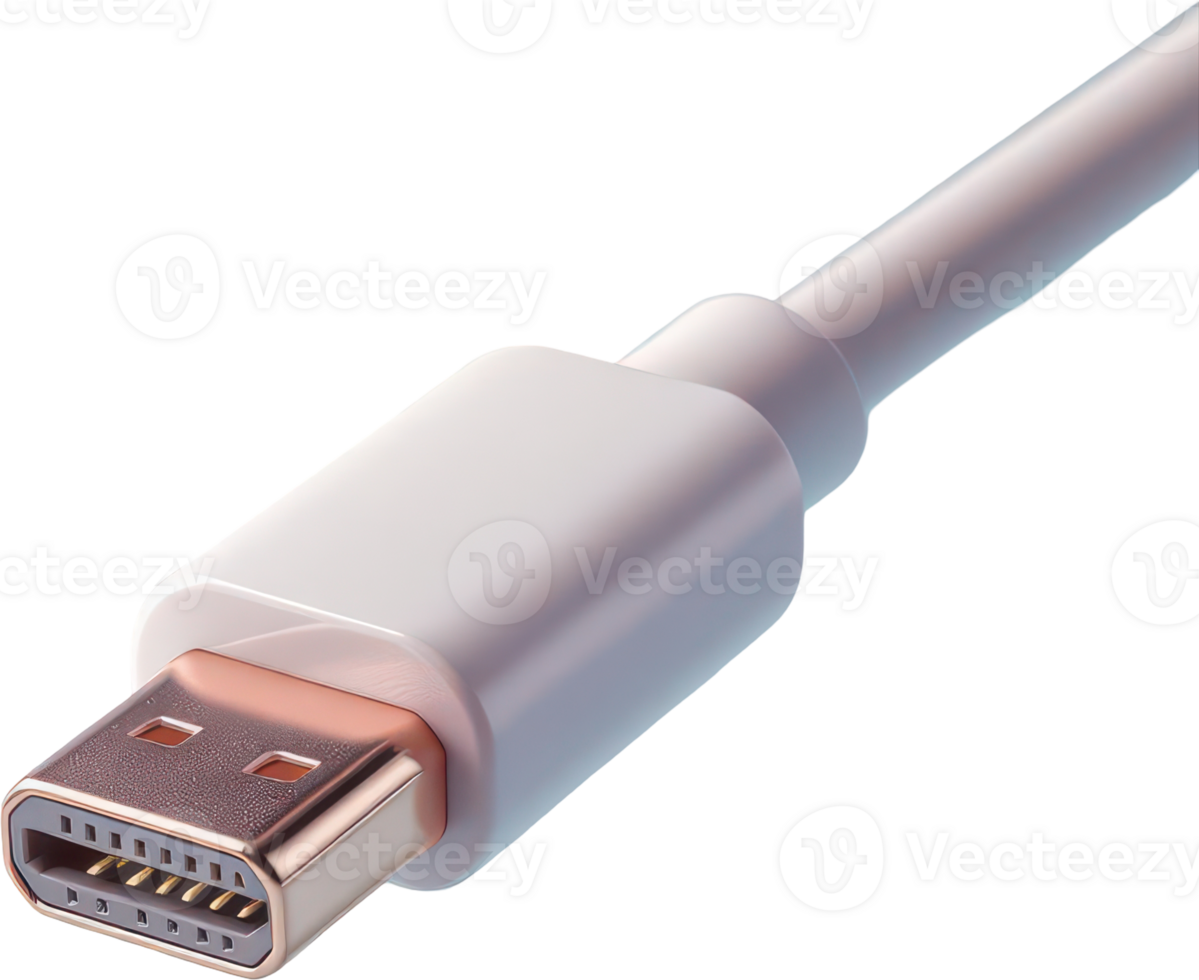 White displayport cable connector with rose gold plating png